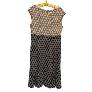 NorthStyle Geometric Honeycomb Print Sleeveless Dress Tan Black White 12P Career